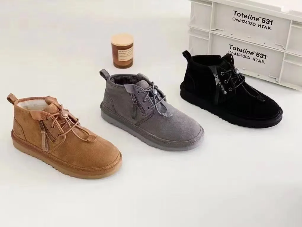 Botas de neve integrada de l￣ para homens com espessamento de veludo espessamento sem deslizamento de sapatos casuais cl￡ssicos botas de moda