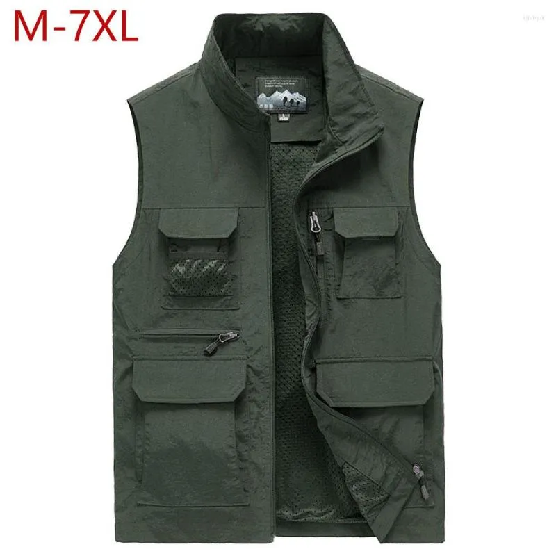 Mäns västar stor storlek utomhusmask multi ficka väst män vattentät pografi ärmlös jacka reporter waistcoat m-5xl plus 6xl7xl