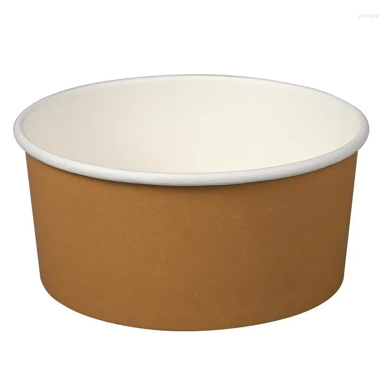 Skålar 10 datorer Kraft Light Paper Bowl Sallad Fördjockad disponibel grossistrundan med locket Fast Takeaway Packing