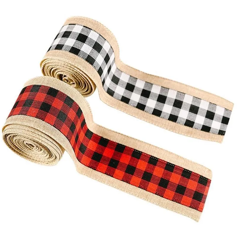 Noël automne artisanat décoration filaire bord rubans noir blanc Buffalo Plaid ruban pour bricolage emballage cadeau RRA365