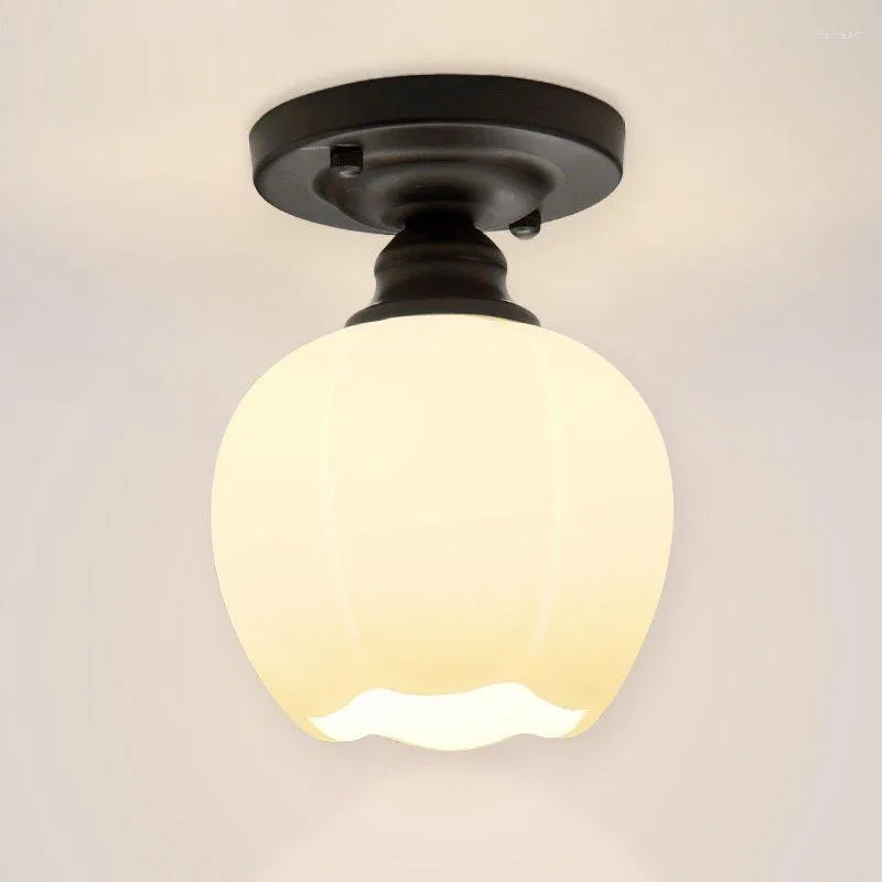 Plafonniers Moderne Blanc Verre Couloir Lumière Peint Noir Base Porche Couloir Lampe Balcon Vestiaire Éclairage Lampes