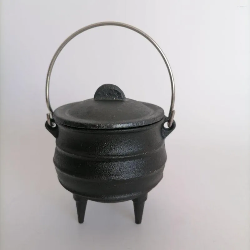 Party Decoration Witch Halloween 3 '' Cast Iron Cauldron med lock och handtag för rökelse Smudge -kit altar Ritual Burning Holder