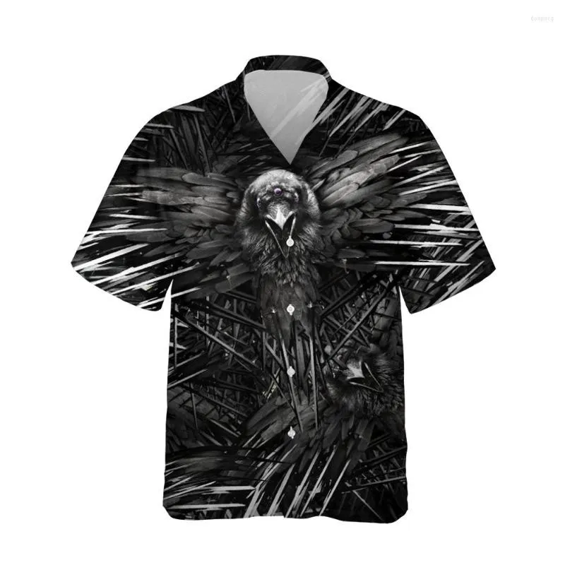 Camisas casuais masculinas jumeast 3d halloween horror gótico corvon imprimido camisa havaiana masculina de manga curta plus size moda tops soltos