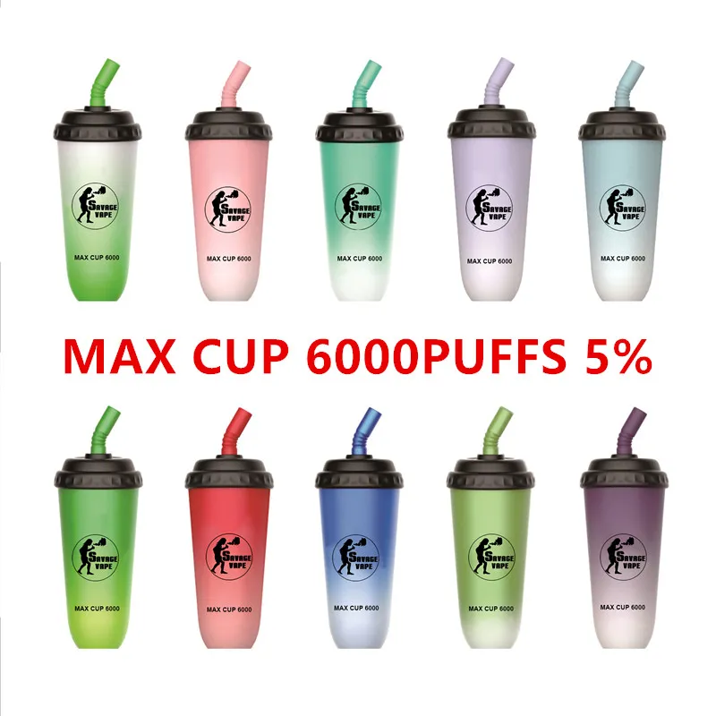 오리지널 전자 담배 야만인 vape max cup 6000 일회용 vapes 펜 15ml 600mAh 충전식 Bang BC 퍼프 메쉬 코일 ecig