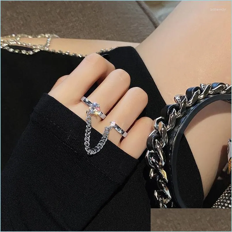 Cluster Rings Cluster Rings Sydkoreas Design Fashion Jewelry Luxury Zircon Creative Opening Double Shank Ring Modern Womens Party DHE2W