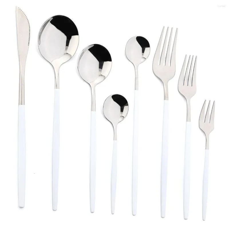 Ensembles de vaisselle JANKNG Ensemble de couverts blancs Couteau en acier inoxydable Fourchette Cuillère Vaisselle de cuisine Ustensiles d'argenterie