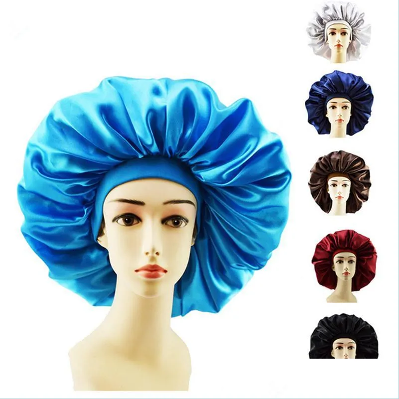 Other Hair Cares Adjust Solid Satin Bonnet Hair Styling Cap Long Care Women Night Sleep Hat Silk Head Wrap Shower Tool 3Pcs Drop Del Dhnzx