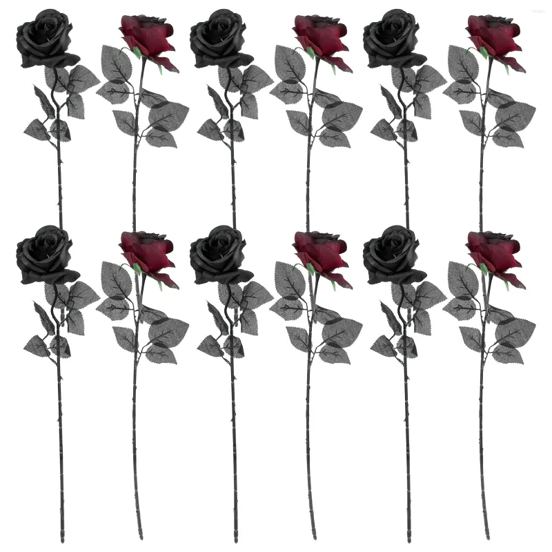 Decorative Flowers Rose Flower Fake Artificial Roses Black Bouquet Faux Silk Wedding Decor Supplies Bouquets Picks Realistic Arrangements