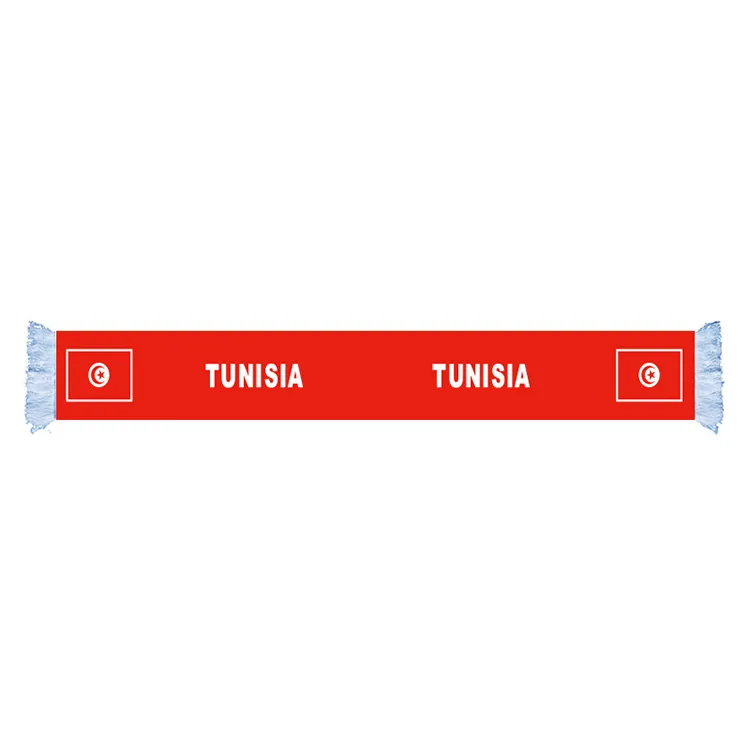 Tunisia drapeau écharpe usine fourniture de qualité polyester Qatar Coupe du monde Satin Scarpe country National Football Games Fans écharpes