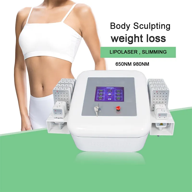 Machine professionnelle Lipo Laser 12 tampons 650nm 980nm Lipolaser Body Shaping Minceur Fat Burning Machine Réduction de la cellulite Équipement de centre de beauté