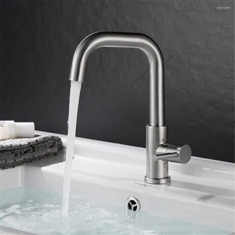 Bathroom Sink Faucets Stainless Steel Basin Tap Deck Mounted And Cold Water Mixer 2022 Fashion Single Hole Handle