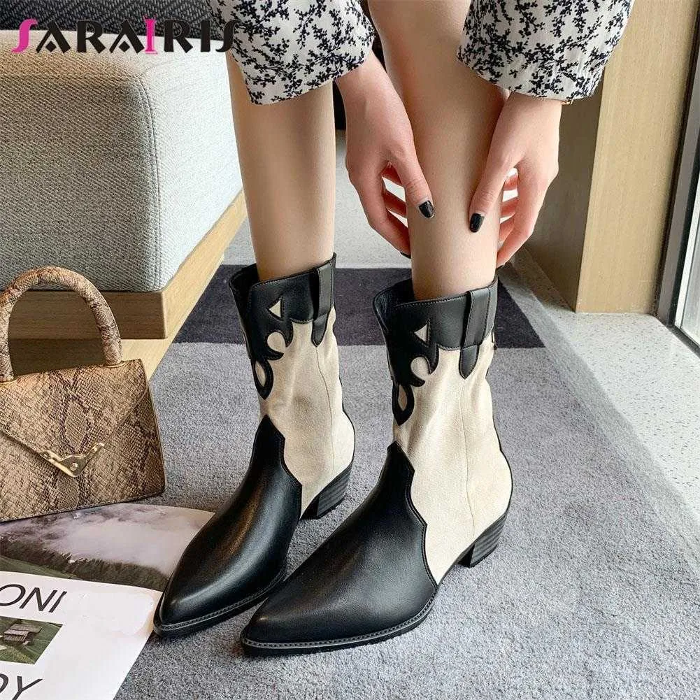 Boots Autumn Vintage Women Western Short Chunky Heels Ins Hot Ladies Cowgirl Cowboy Ankel Booties Shoes for Woman 220901