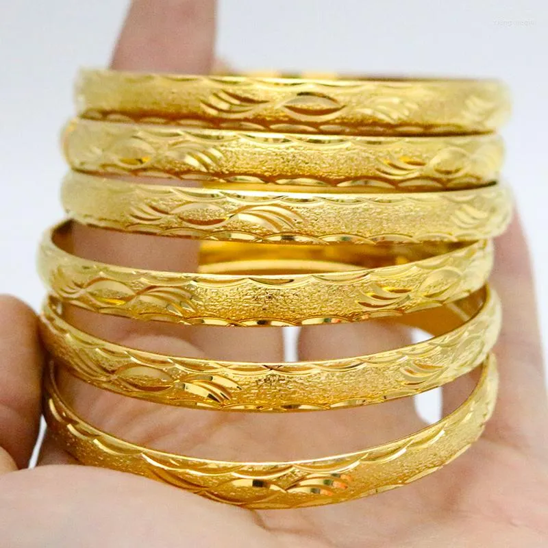 Bangle armbanden 6 stuks Ethiopische Dubai Gold Ladies Flower Bridal African Wedding Sieraden Midden -Oosten items