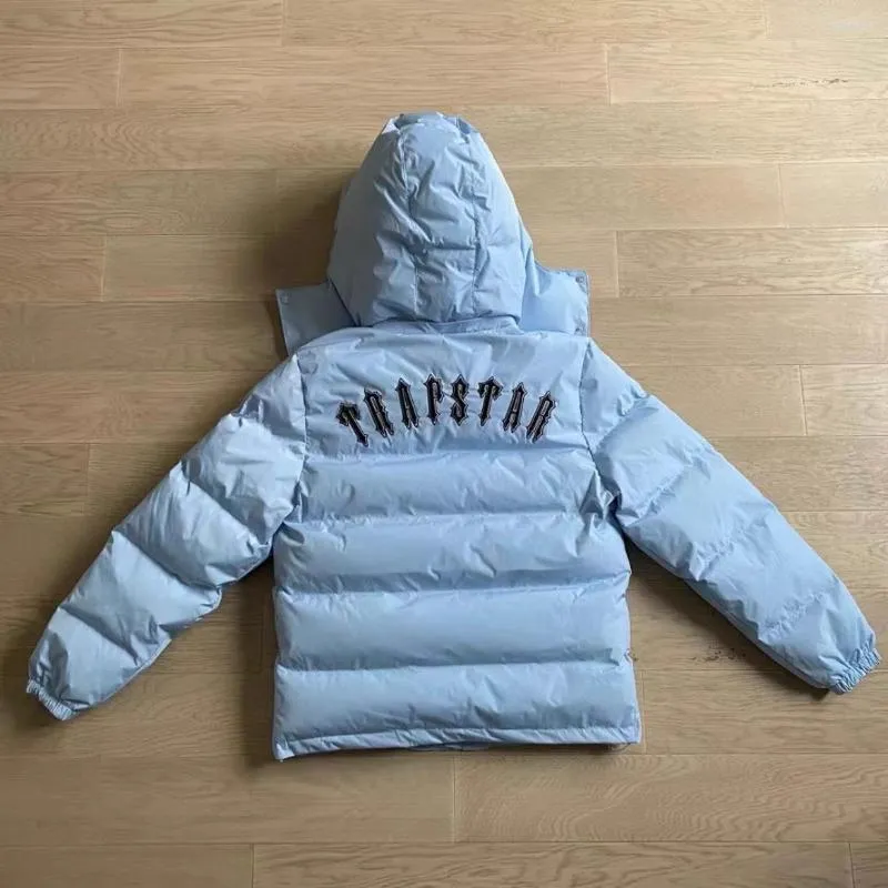 Herrtröjor Mens Puffer Jacket Män kvinnor rockar hoodie brev broderi glänsande svart irongate löstagbar huva vinter termisk