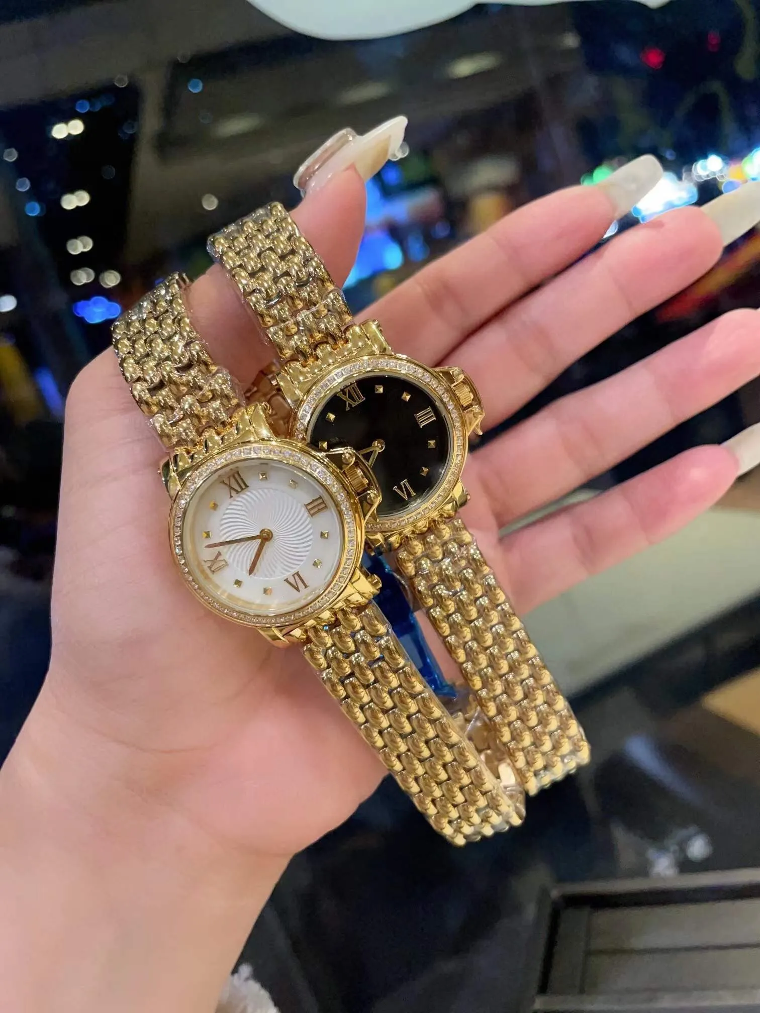 Vintage Gold Color Square Nikt zegar ze stali nierdzewnej kwarc zegarek Watch Biała Matka Pearl Shell zegarki Kobiety geometryczny Rzymski Zegar 32 mm