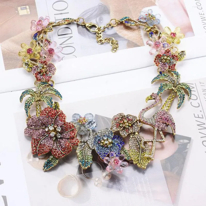 Choker Höst/vinter Kvinnor Turkiet Bohemian Flamingo Halsband Vintage Färgglada Kristall Blomma Smycken Custome Statement Halsband