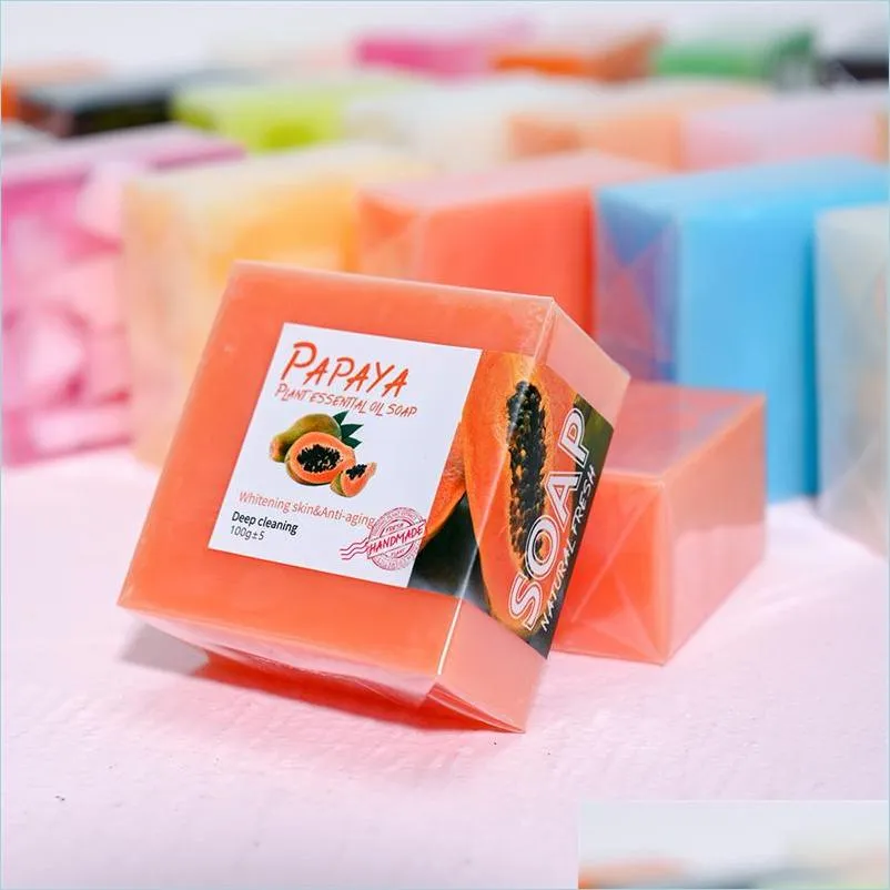 Handgemaakte zeep 100G Witing Handmade Soap Bad en Body Lightening Natural Plant Essentiële olie Ginger Rose Aloë Papaya Sea Salt Man Dhcrs