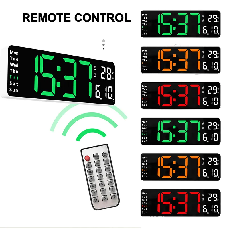 Relógios de parede grandes controles remotos digitais Data Data da semana Exibir Power Off Memory Table -LED de alarme duplo montado 221031