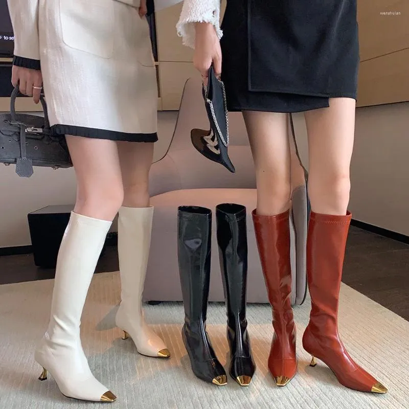 St￶vlar Metal Toe Women Knee High Sock Booties Black White Red Thin Mid Hells Slip On Party Winter Knight