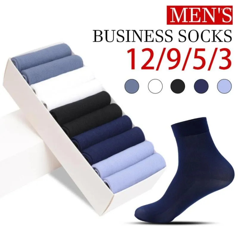 Herrensocken 12/9/5/3 Stück Herren 5 Farben Seide lang bequem Bambusfaser männlich einfarbig Business weich atmungsaktiv