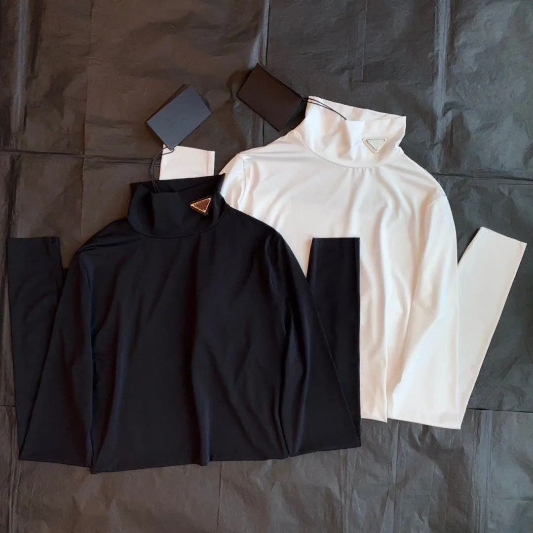 패션 여성 티셔츠 긴 슬리브 탄성베이스 2 컬러 디자이너 면화 신중한 안락 삼각형 트림 조커 언더 셔츠