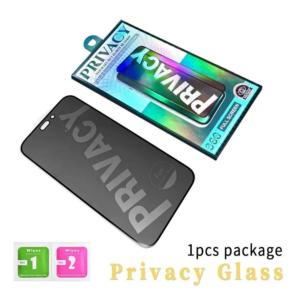 Edge Privacy Protecteur d'écran en verre trempé à couverture complète pour iPhone 14 Pro Max 11 12 13 Mini Film anti-espion XR XS Dureté 9H avec boîte de vente au détail