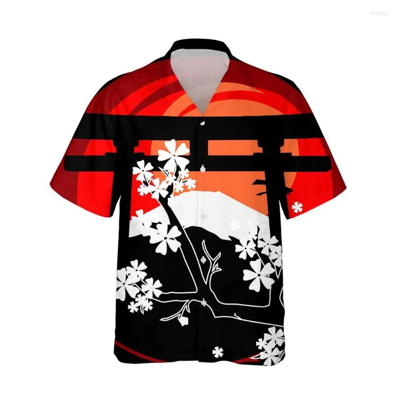 Mäns avslappnade skjortor Jumeast 3D Flower Landscape Tryckt Hawaiian Vintage Shirt Män Kort ärm japansk modekläder streetwear