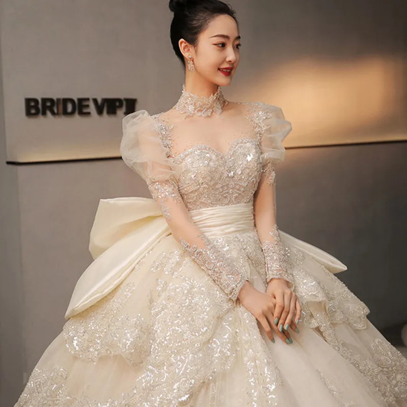 long sleeve wedding princess ball gown corset wedding dress Long Sleeve Princess Corset Wedding Dresses Sparkling Designer Princess Corset Ballgown Wedding Dress With