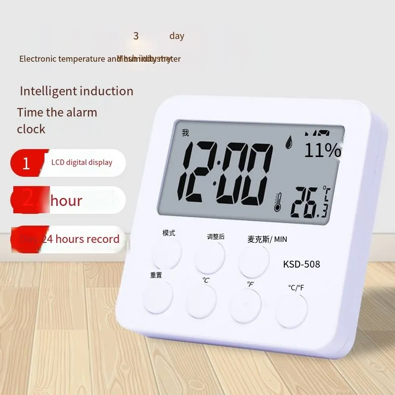 Annan elektronik torr och våt termometer hem skrivbordstid liten väckarklocka digital display