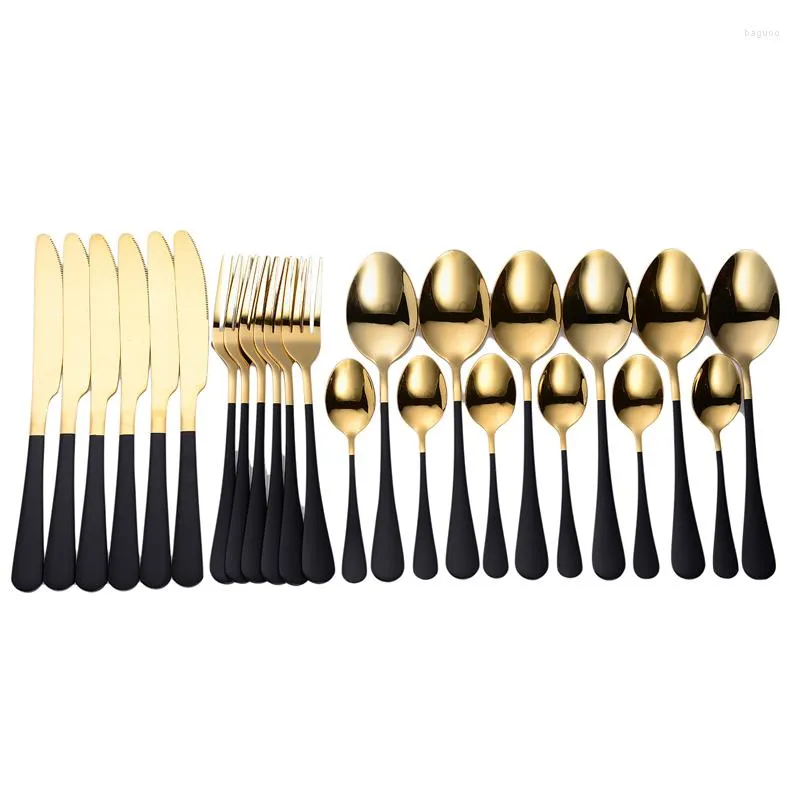 Dinnerware Sets Cutlery Set Gold 24pcs Golden Stainless Steel Tableware Dishwasher Safe Fork Spoon Knife Gift Box Dinner