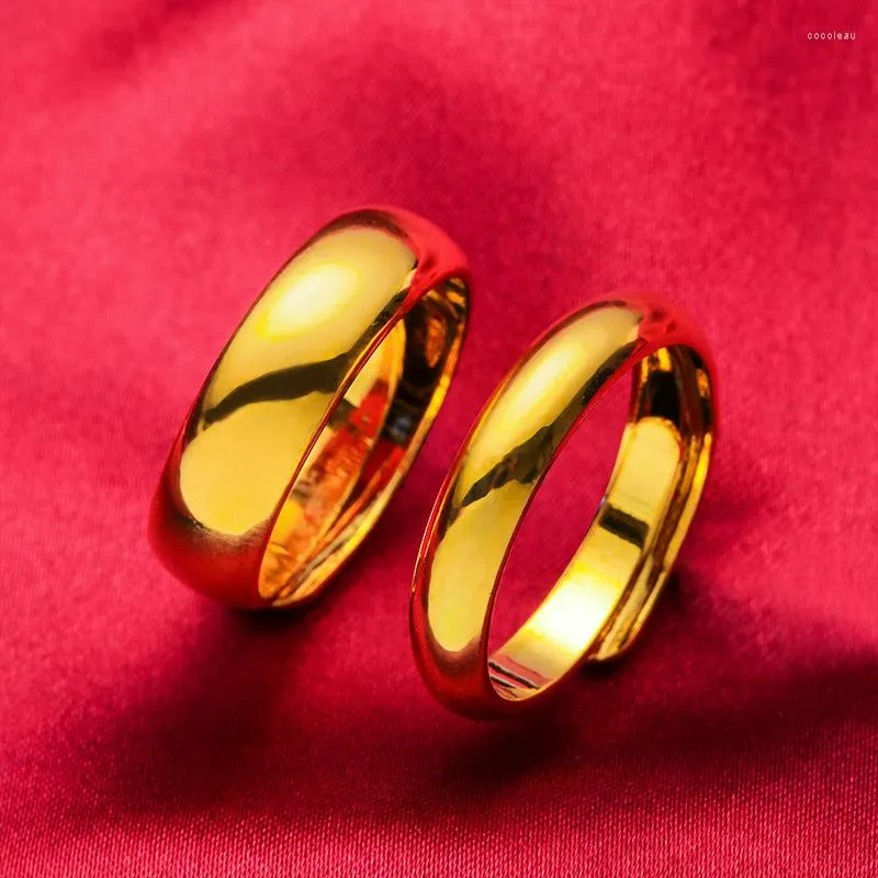 Küme halkaları 1 çift erkek kadınlar 24k altın renk düz parmak yüzüğü ayarlanabilir anillo bague femme düğün mücevher aksesuarları hediyeler
