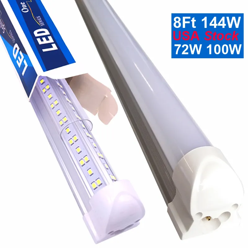 Led Tube Lights 144W 8Ft 4Ft 72W Integrated T8 SMD2835 High Bright Transparent Cover AC 85-265V Linkable Low Bay Shop Wall Ceiling Mounted Lights CRESTECH