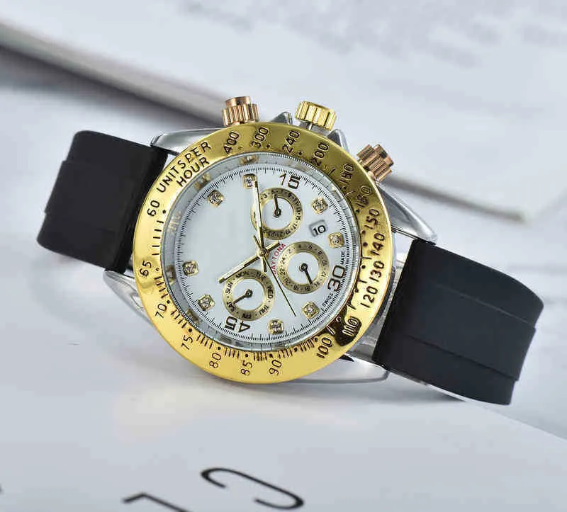 Designer Watch RLX Designer Wristwatch Hot Luxury Watches Säljer herrband Tre ögon Sex nålar Vattentät kalenderföretag Watch 61ZTL