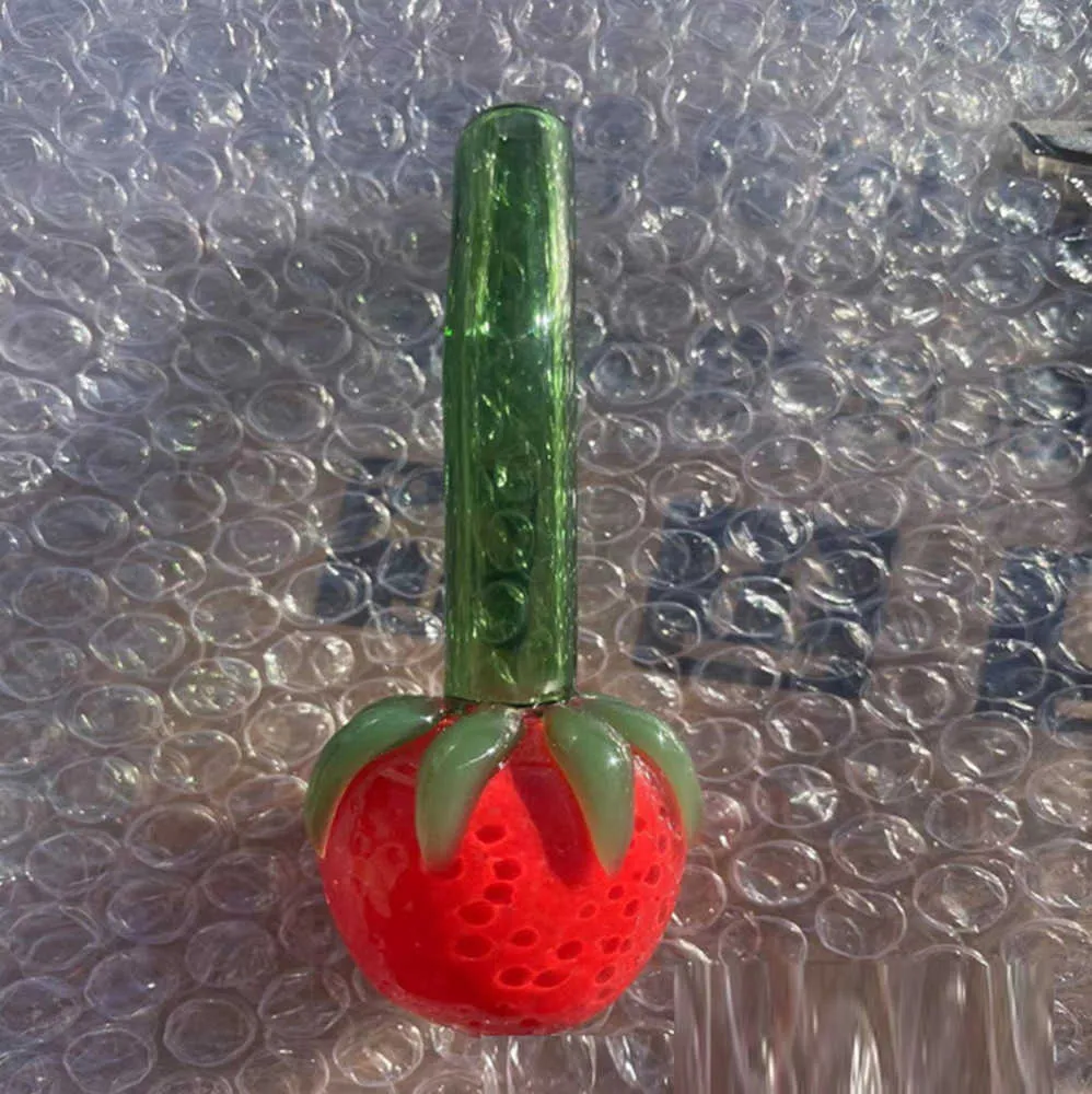 M￣o de cano de fumantes de vidro de vidro de m￣o vermelho cereja de fruta de fruta colher de cachimbo artesanal para ervas secas de tabaco por atacado