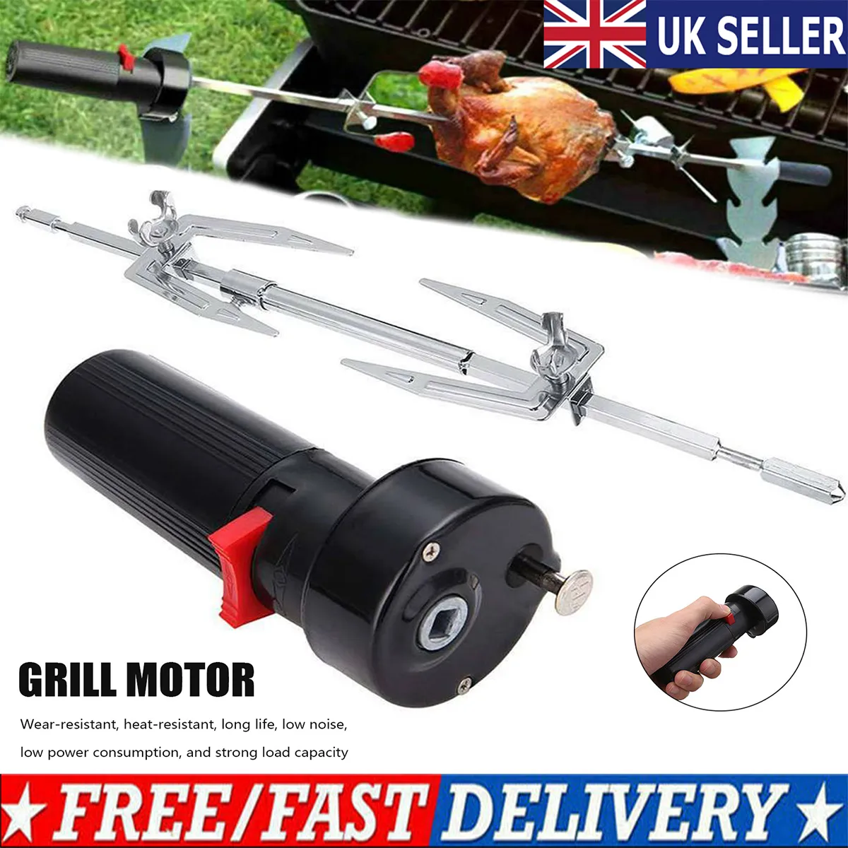 BBQ Tools Rotisserie Grill Rod Rotator Motor Rotary Fork Set Durable