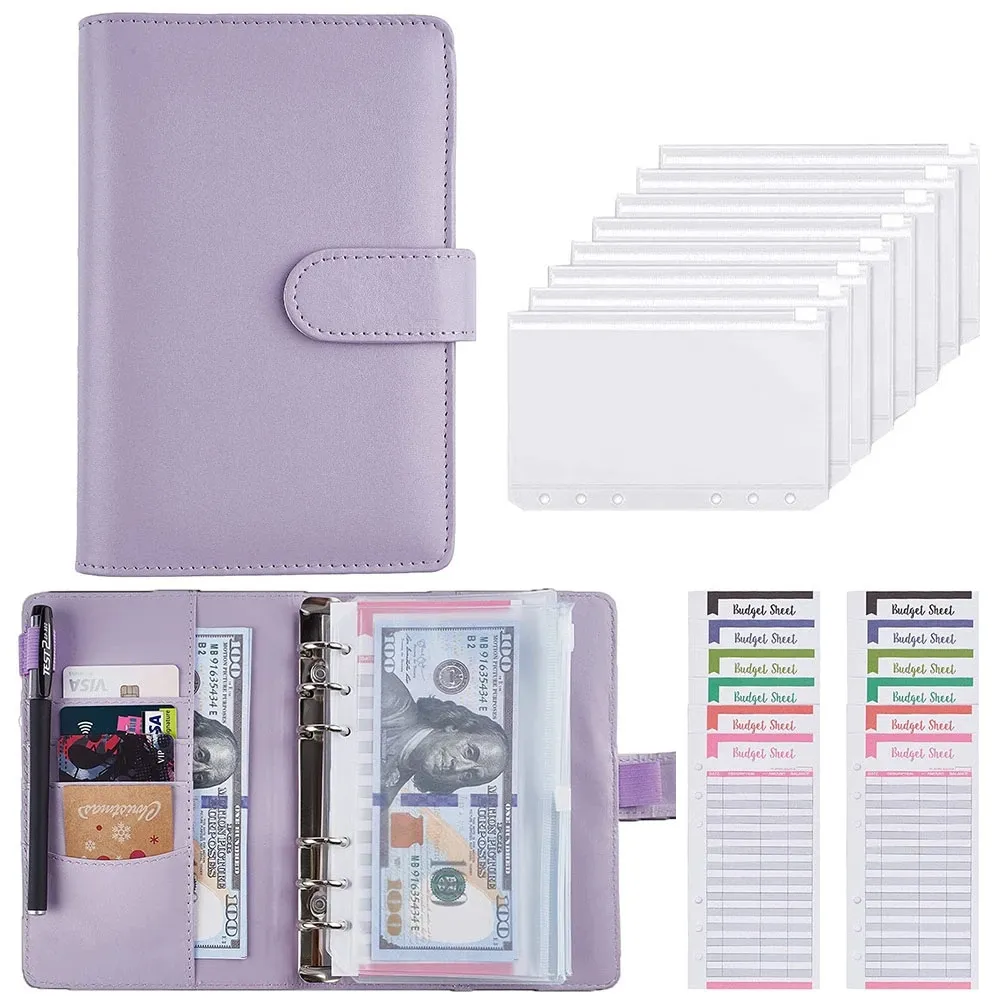 A6 PU Skórzane budżet Notebook Notebook Cash Zestaw System z kieszeniami spoiwa na pieniądze Organizator oszczędności B1031