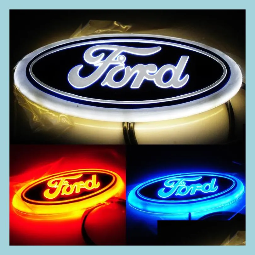 Autoaufkleber Led 4D Auto Logo Licht 14 5 cm x 5 6 cm Aufkleber Abzeichen Blau/Rot/Weiß für Ford Focus Mondeo Drop Lieferung 2022 Mobiles Motor Dhtzc