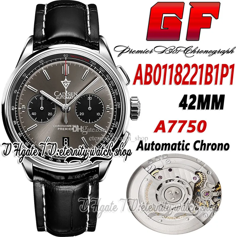 GF V2 Premier B01 Montre Homme A7750 Chronographe Automatique gffAB0118221B1P1 Cadran Gris Boîtier Acier Inoxydable Bracelet Cuir Super Edition éternité Chronomètre Montres