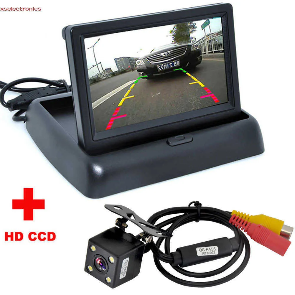 Nuovo parcheggio per auto di supporto Nuovo CCD per telecamera di retromarcia per auto notturna a 4 LED con display video per auto LCD a colori da oltre 4,3 pollici