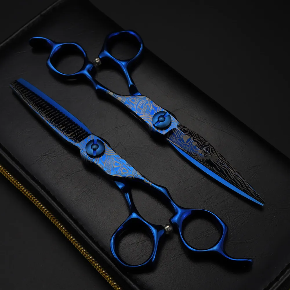 Hair Scissors Professional 6 '' Upscale scissor Blue Damascus hair scissors haircut thinning barber tools cutting shears Hairdressing scissors 230403