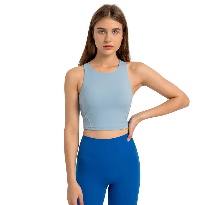 L169 Débardeur d'entraînement Racerback Yoga Tops Coupes amovibles intégrées Soutien-gorge à col haut Doux contre la peau Gilet de sport Séchage le plus rapide Chemise pour femme