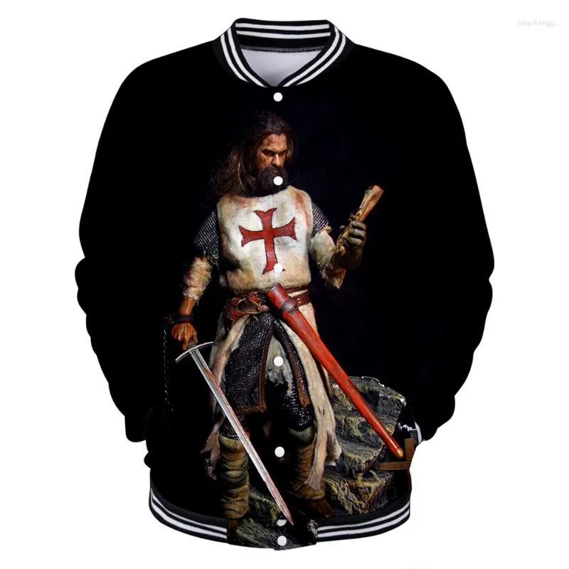 Men's Jackets Men's Knight Templars Jacket 3D Print Coat Men/women Funny Streetwear Men Black Baseball Uniform For Couples Clothes 4XL