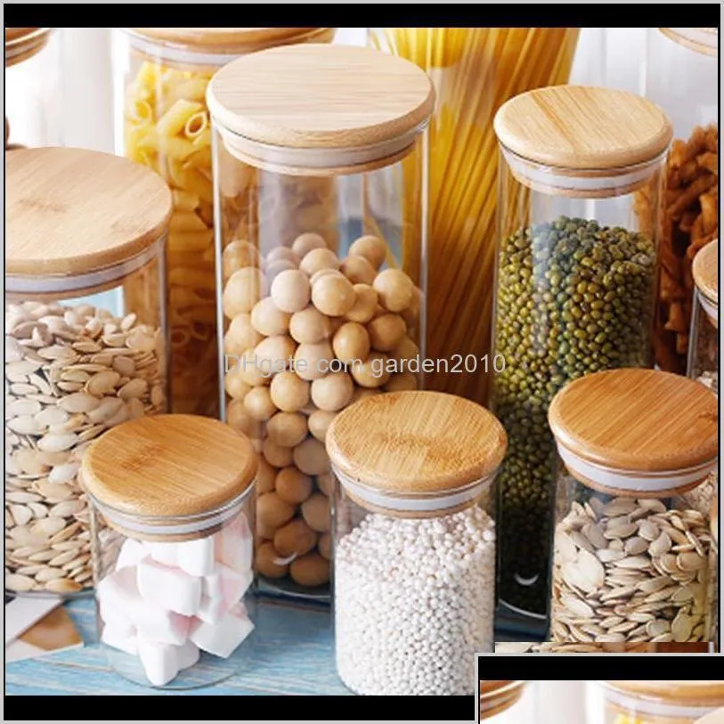 Storage Bottles Jars Container Bamboo Lid High Borosilicate Glass Kitchen Grain Sealed Freshkee Box Jar Wbf Otcv1