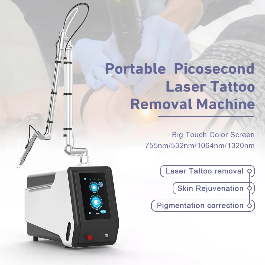 Portátil Pico Segundo Máquina portátil de Remoção de Tatuagem de Tatuagem de Tatuagem de Laser de Q-Switched com 532nm 1064nm 755nm 1320nm