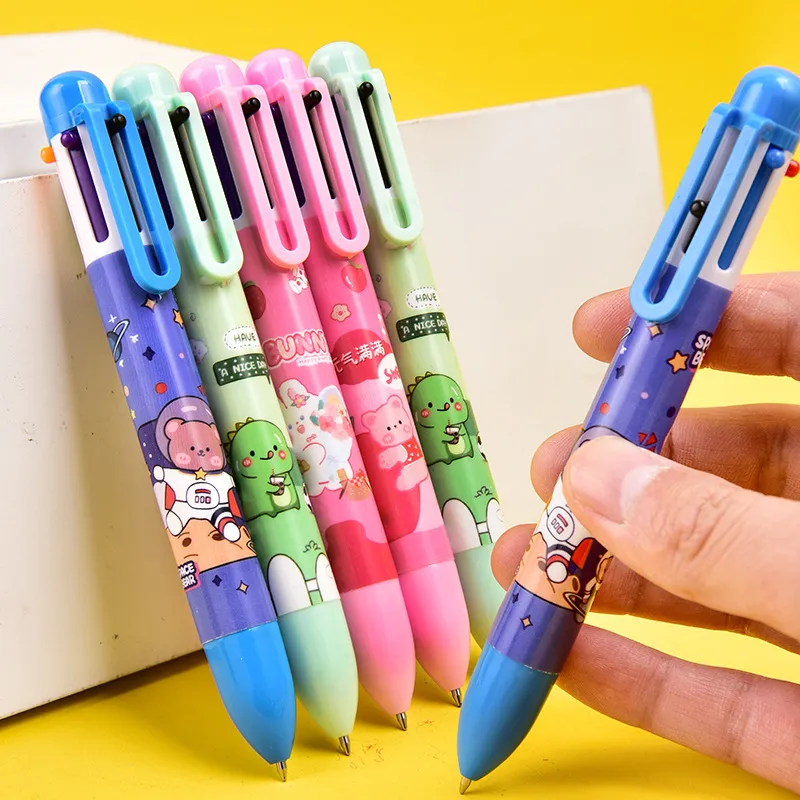 Cartoon 6 Farbballpoint -Stift für Grundschüler, um 6 Farbpraktikum praktische Schreibgeschenke zu drücken, Schlüsselmarker
