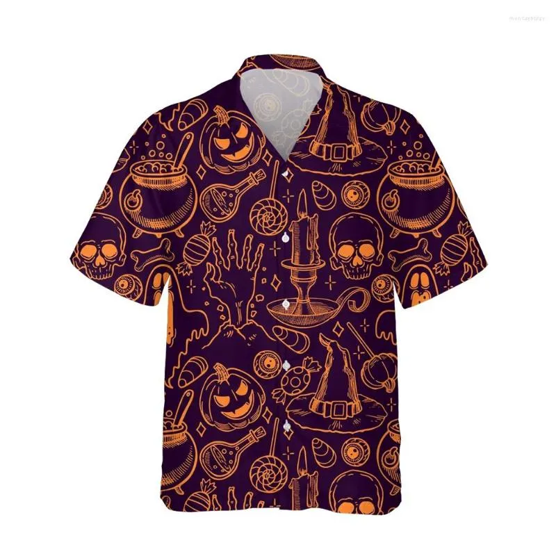 Chemises décontractées pour hommes Jumeast 2022 3d magique Halloween crâne imprimé chemise hawaïenne hommes mode bonbons à manches courtes pour hommes Blouses Streetwear