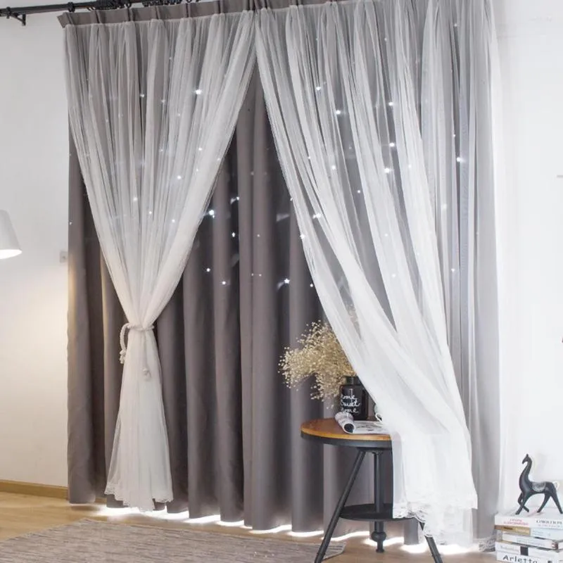 Curtain Ahoyikaa Double Layer Hollow Star Window Sheer Curtains For Living Room Bedroom Blackout Drapes Home Decoration