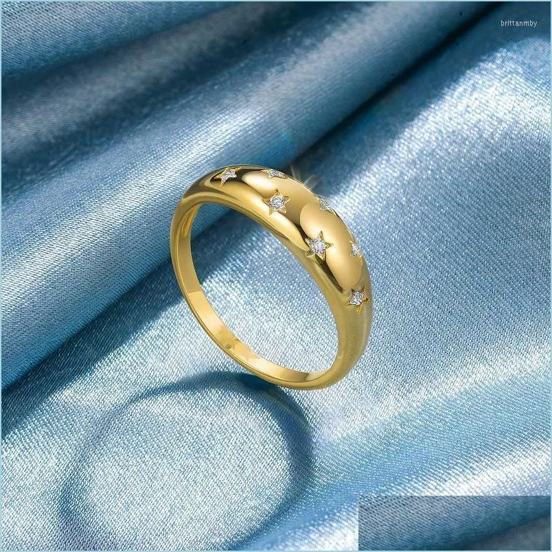Cluster-Ringe Cluster-Ringe Einfacher Stil Damenmode 14K Gold Sternring Eingelegter Zirkonia Partyschmuck Jubiläumsgeschenkclust Dhpws