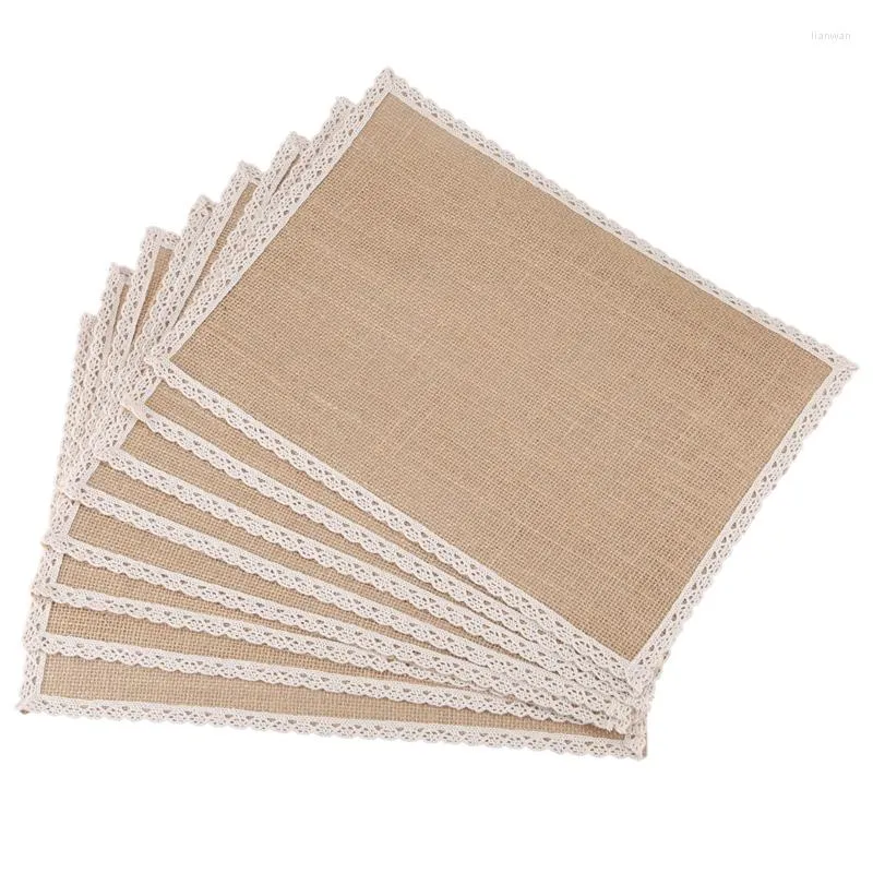 Tafelmatten 8 stks linnen mat kanten placemat set natuurlijke jute geweven tafelgerei trouwfeestdecoratie detailhandel