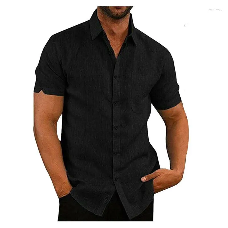 Camisas informales para hombre, camisa de Color sólido para hombre, chaqueta con solapa, cárdigan de manga corta con botones, blusas sueltas, ropa gótica de talla grande a la moda